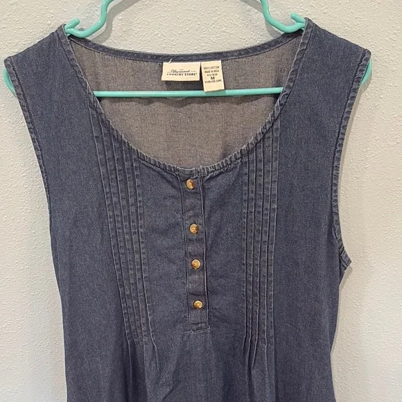 The Vermont Country Store Women's Sleeveless Denim Pintuck Jumper Dress sz M - Picture 4 of 7